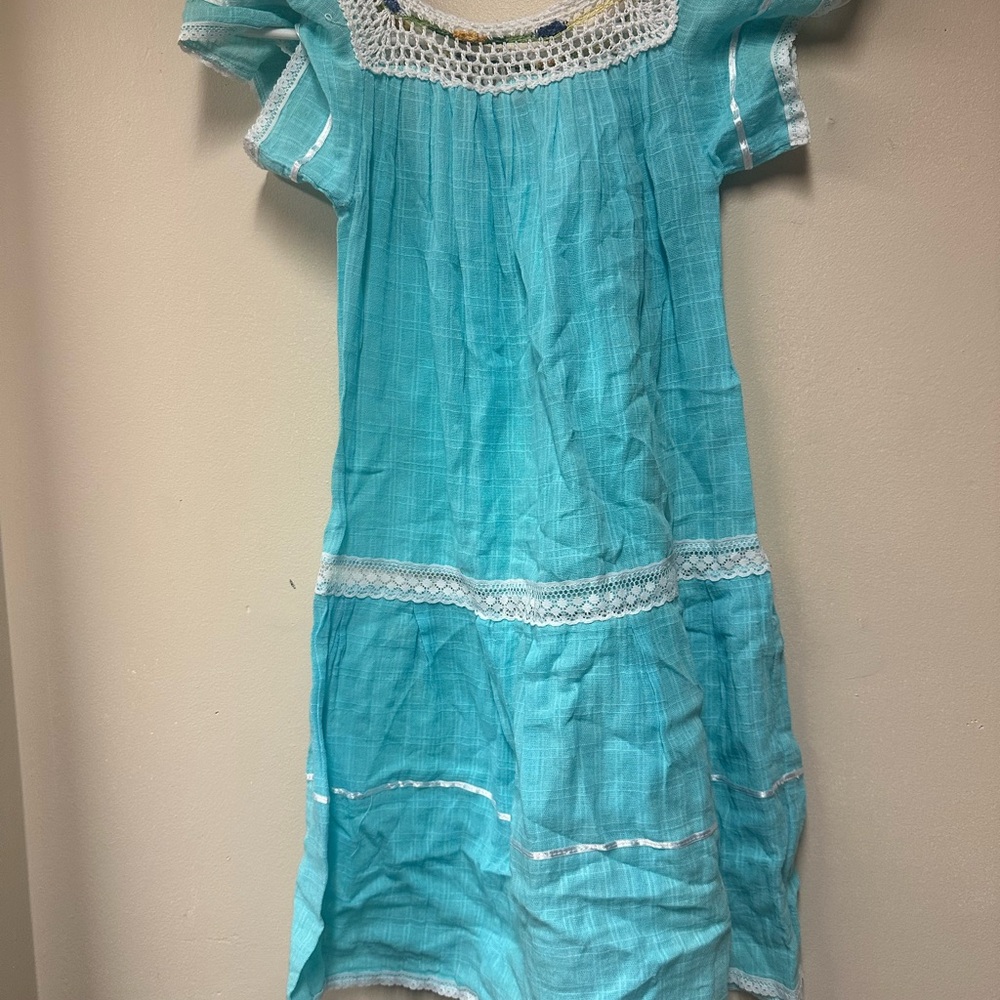 Charming Blue Kids Dress‎ with Lace Accents